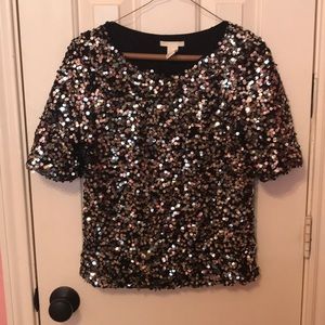 Black and silver sequin top